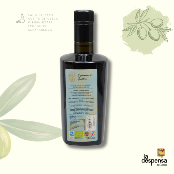 Racó de Payà - Aceite de Oliva Virgen Extra Ecológico Alfafarenca (500 ml) - Imagen 2